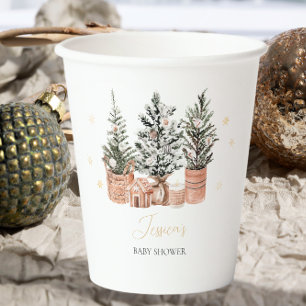 Winter Rustic Christmas Trees Baby Shower Paper Cups