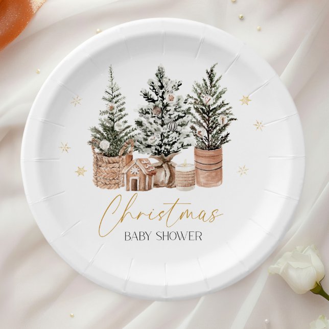 Winter Rustic Christmas Trees Baby Shower Paper Plate (Creator Uploaded)