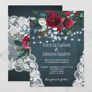 Winter rustic elegant floral Christmas wedding Invitation