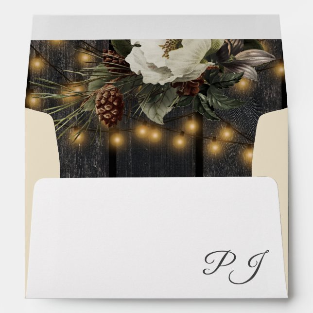 Winter rustic elegant gold ivory floral wedding envelope (Back (Bottom))