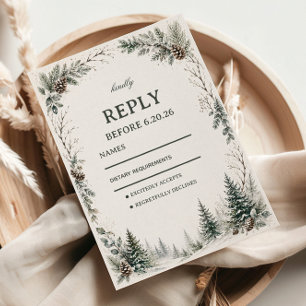 Winter Rustic Evergreen Artwork RSVP Card