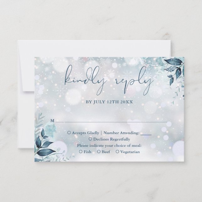 Winter Rustic Floral Elegant Wedding RSVP Card (Front)