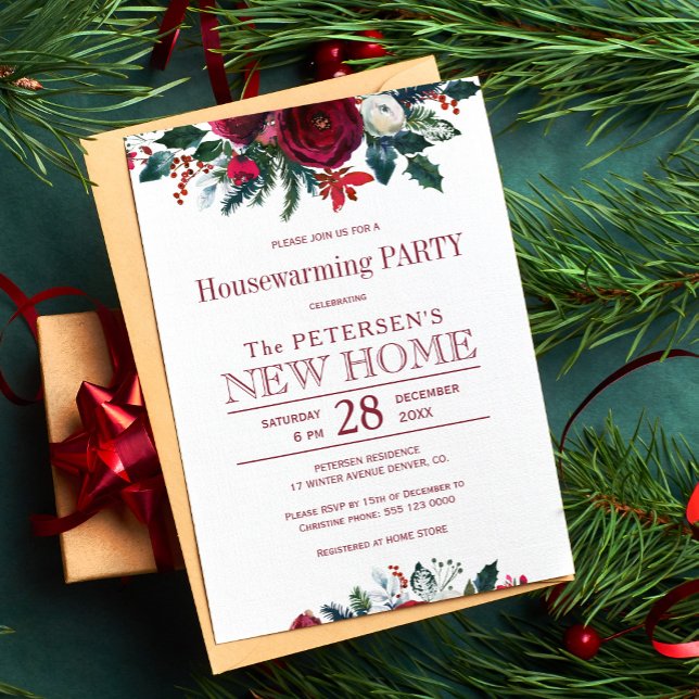 Winter rustic floral housewarming Christmas party Invitation (Creator Uploaded)