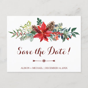 Winter Rustic Floral Wedding Burgundy Save Date Invitation Postcard