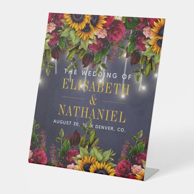 Winter rustic floral wedding couple names welcome pedestal sign (Front)