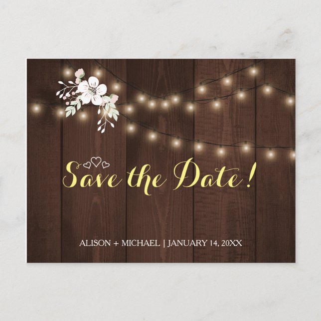 Winter Rustic Floral Wedding | Elegant Save Date Invitation Postcard (Front)