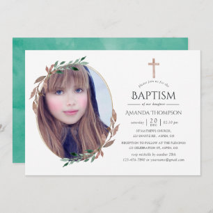 Winter Rustic Greenery Baptism or Christening Invitation