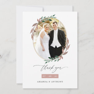 Winter Rustic Greenery Wedding Photo Thank You Card