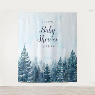 Winter Rustic Pine Forest Baby Shower Photo Prop Tapestry