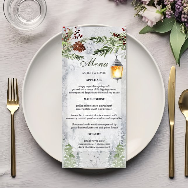 Winter Rustic Pine Lantern Wedding Menu (Creator Uploaded)