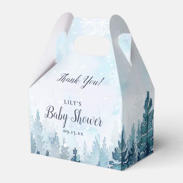 Winter Rustic Pine Tree Forest Baby Shower Favour Box (Front Side)
