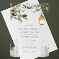 Winter Rustic Pine Trees Botanical Lantern Wedding