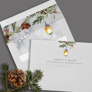 Winter Rustic Pine Trees Botanical Lantern Wedding Envelope