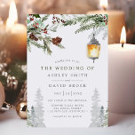 Winter Rustic Pine Trees Botanical Lantern Wedding Invitation<br><div class="desc">Winter Rustic Pine Trees Botanical Lantern Wedding Invitation. Beautiful elegant winter wedding invitations with snowy lantern with rustic botanical pine branches and pine trees . This custom modern wedding design can easily be personalised with your own wedding details.</div>
