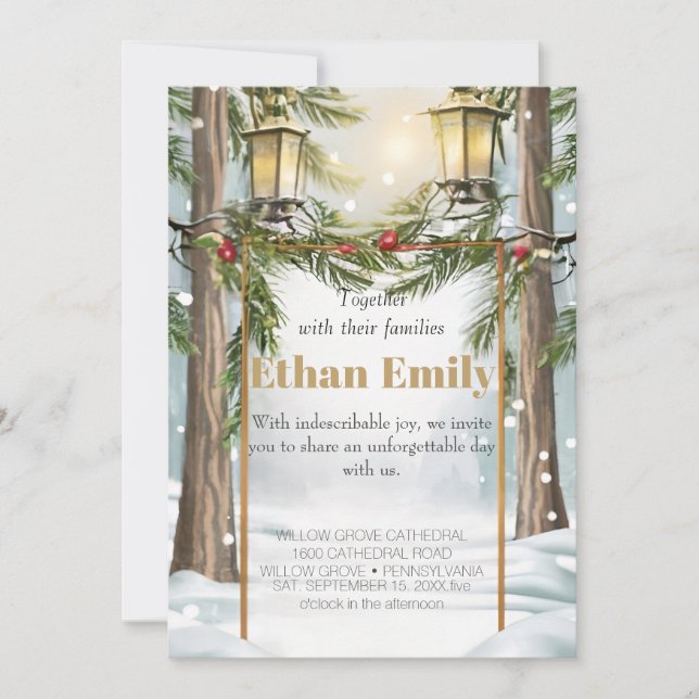 Winter Rustic Pine Trees Botanical Wedding Invitat Invitation (Front)