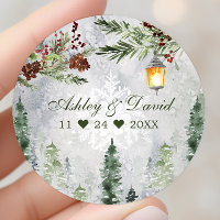 Winter Rustic Pine Trees Lantern Botanical Wedding