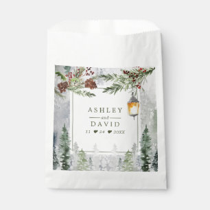 Winter Rustic Pine Trees Lantern Botanical Wedding Favour Bags