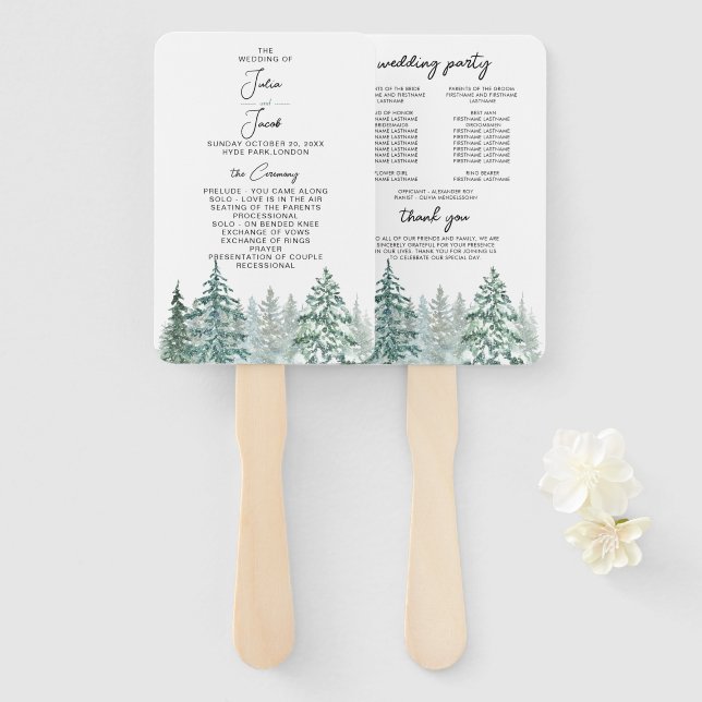 Winter Rustic Pine Trees Lantern Botanical Wedding Hand Fan (Front and Back)