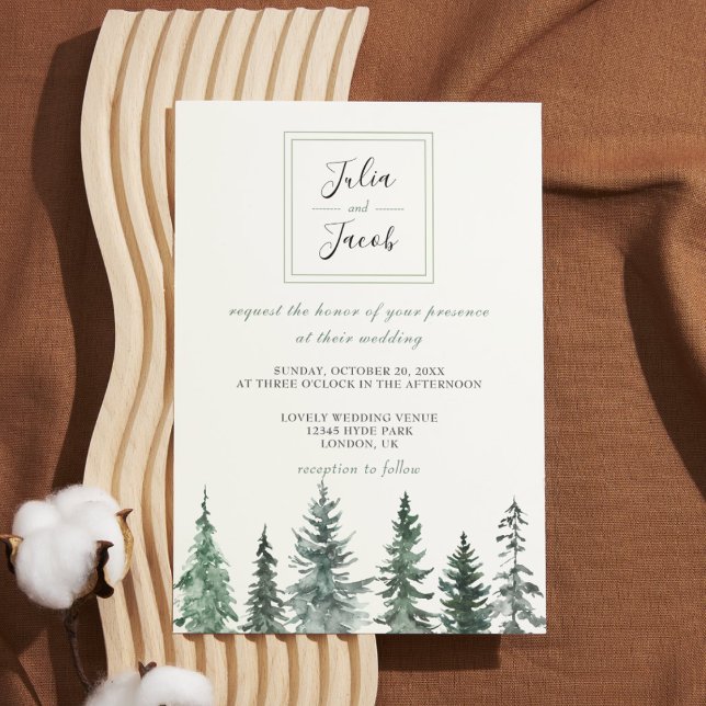 Winter Rustic Pine Trees Lantern Botanical Wedding Invitation (Winter Rustic Pine Trees Lantern Botanical Wedding Party Supplies)