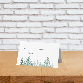 Winter Rustic Pine Trees Lantern Botanical Wedding Place Card