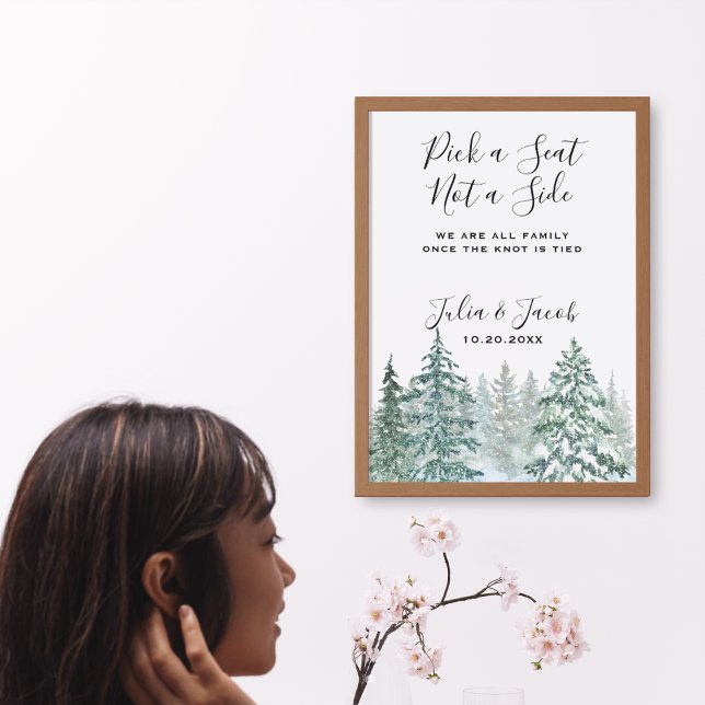 Winter Rustic Pine Trees Lantern Botanical Wedding Poster (Winter Rustic Pine Trees Lantern Botanical Wedding Party Supplies)