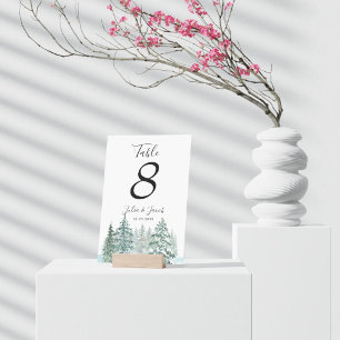 Winter Rustic Pine Trees Lantern Botanical Wedding Table Number