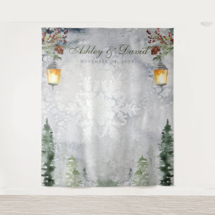Winter Rustic Pine Trees Lantern Wedding Photo Tap Tapestry
