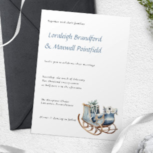 Winter Rustic Sleigh Watercolor Wedding Invitation