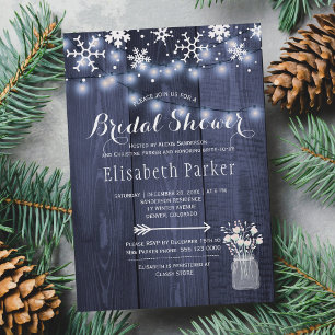 Winter rustic string lights snow bridal shower invitation