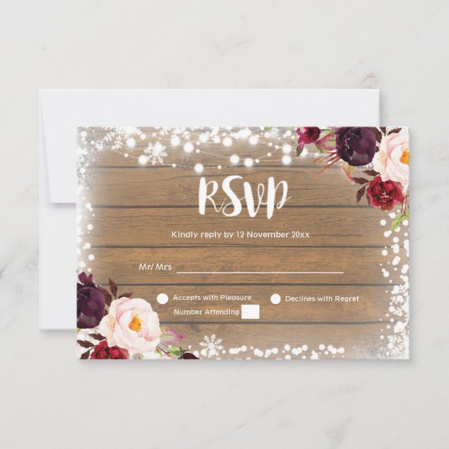 Winter Rustic Wedding RSVP Card (Front)