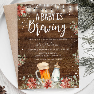 Winter Rustic Wood A Baby is Brewing Baby Shower  Invitation