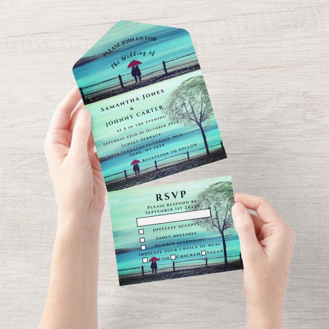 Winter Rustic Wood Couple Birch Country All In One All In One Invitation (Tearaway)