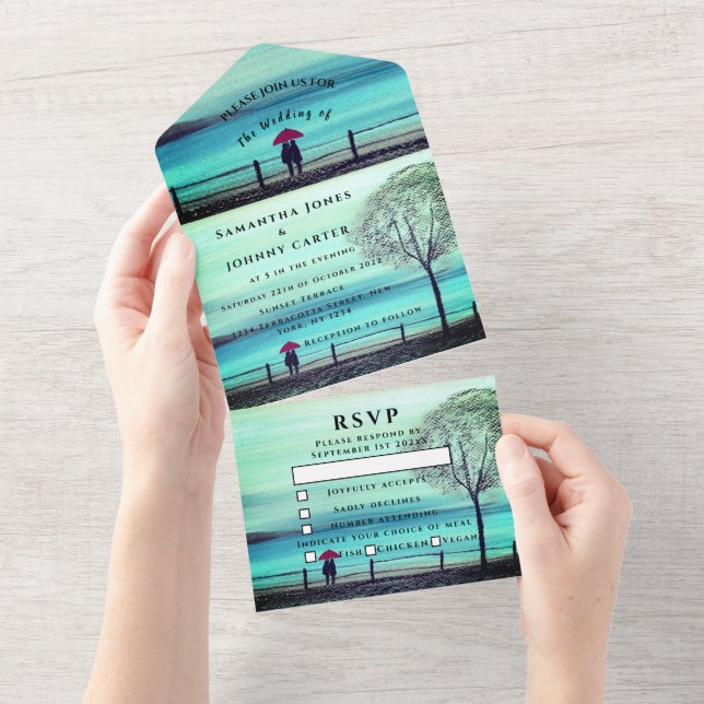 Winter Rustic Wood Couple Birch Country All In One Invitation (Tearaway)