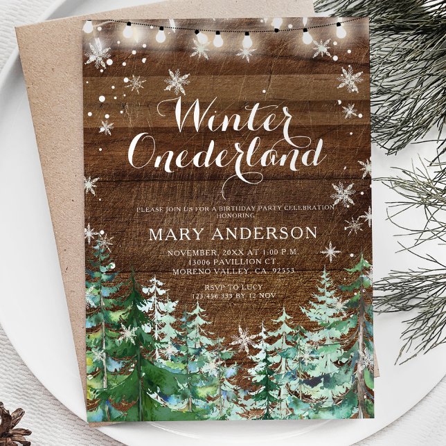 Winter Rustic Wood Snowflakes Onederland Birthday Invitation (Creator Uploaded)