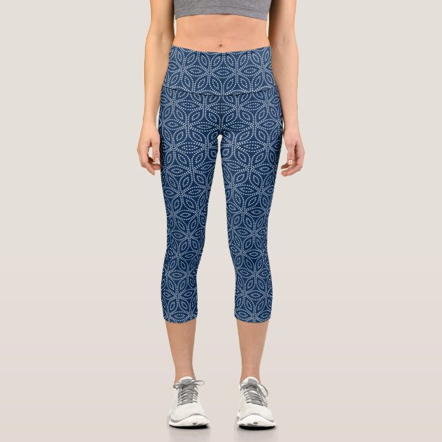 Winter Sacred Geometry Pattern Capri Leggings (Front)