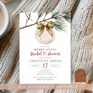 Winter Sage Green Bow Merry Little Bridal Shower Invitation