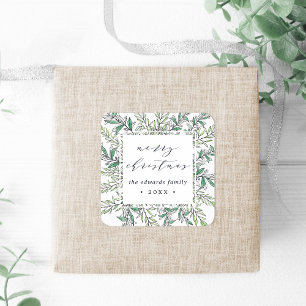 Winter Sage   Personalised Merry Christmas Square Sticker