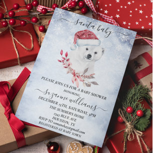 Winter Santa Baby Shower Christmas Polar Bear Invitation