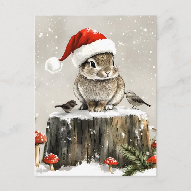 Winter Santa Bunny Wonderland Announcement Postcard (Front)