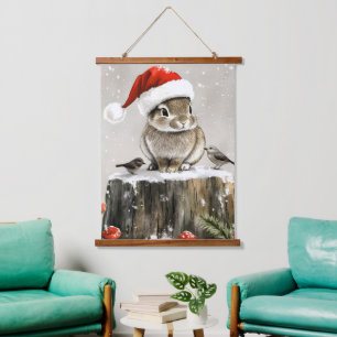 Winter Santa Bunny Wonderland Hanging Tapestry