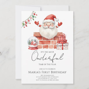 Winter Santa Christmas Houses Birthday Invitation