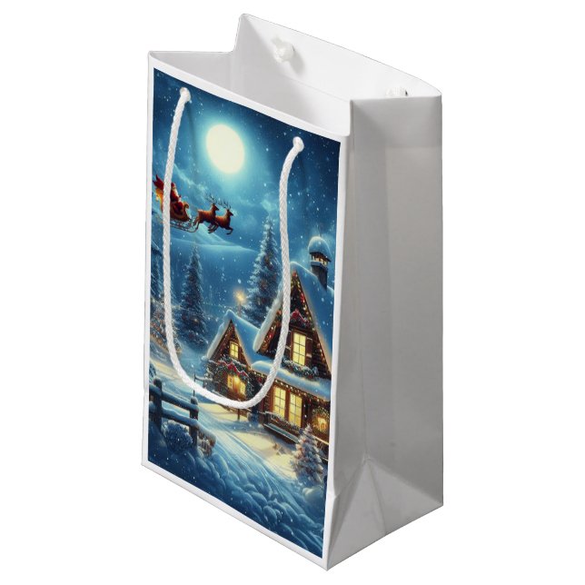 Winter/Santa/Christmas/Snow Small Gift Bag (Front Angled)