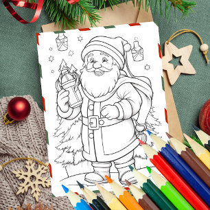 Winter Santa Colour In Christmas Colouring Greetin Holiday Card