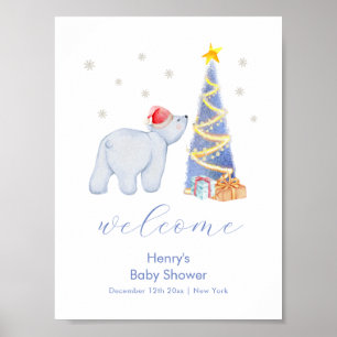 Winter Santa Polar Bear Baby Shower Welcome  Poster