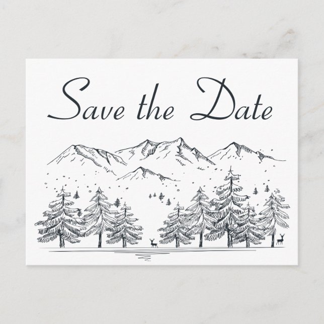 Winter Save the Date Mountain Wedding Engagement Postcard (Front)