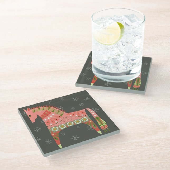 Winter Scandinavian Horse Glass Coaster (Angled)