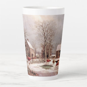Winter Scene Americana Snow Farm Animals Latte Mug