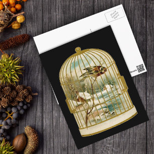 Winter Scene Birdcage Postcard