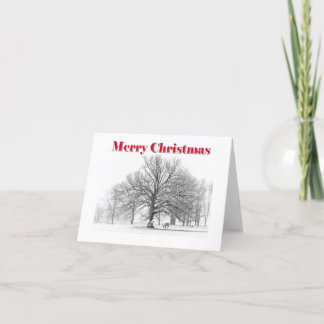 Winter Scene Christmas Card White Bow (Folded)