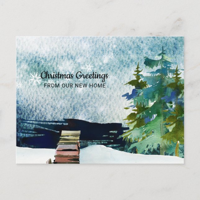 Winter Scene Christmas Greetings from New Home Announcement Postcard (Front)